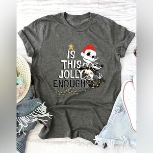 NBC Jack Skellington inspired graphic Xmas tee shirt-Is This Jolly Enough